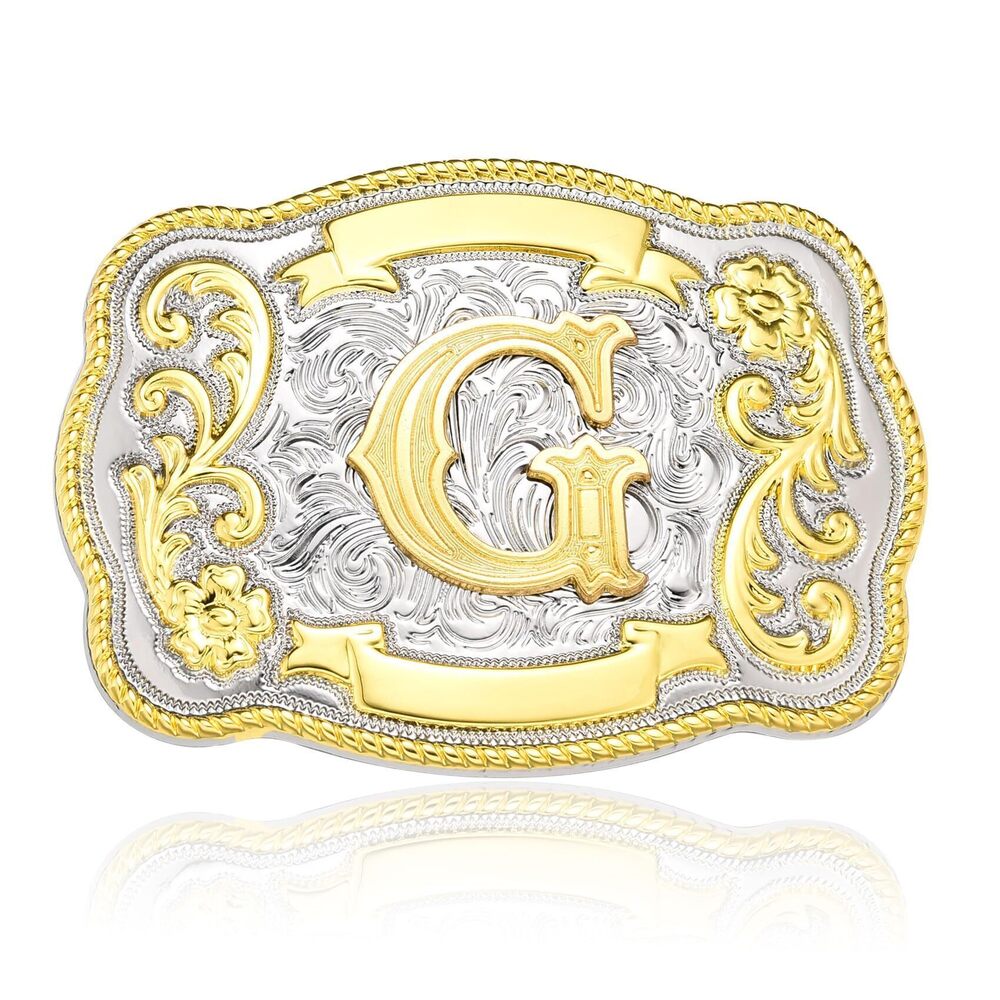 5022 Western Initial Letter ABC to XYZ Belt Buckle , Golden Capital Belt